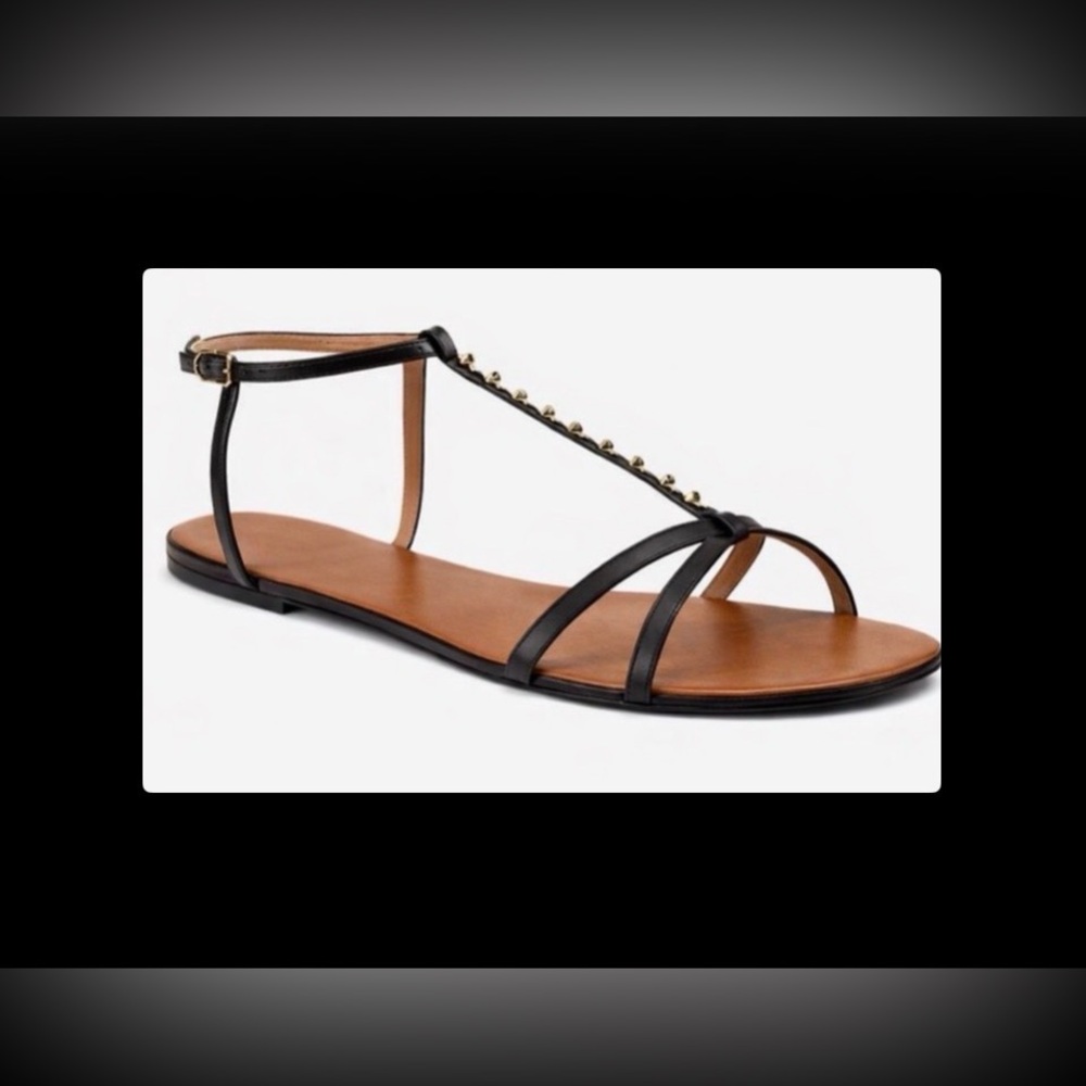 NIB [ZIGI Girl] Adorable Black Rhinestone Flat Sandals Black w/ Gold Women’s 6
